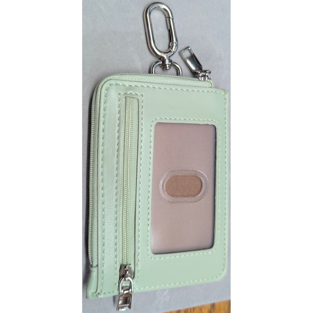 New Card Holder Wallet Mint Green Faux Leather Keychain ID Wallet Clip Ring - Picture 2 of 2